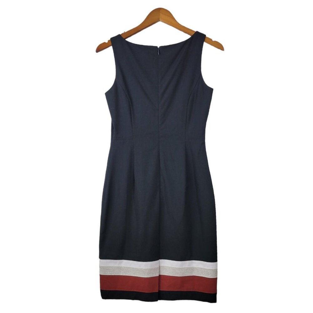 White House Black Market size 2 Dress WHBM Career sheath Stripe Hem Red Tan